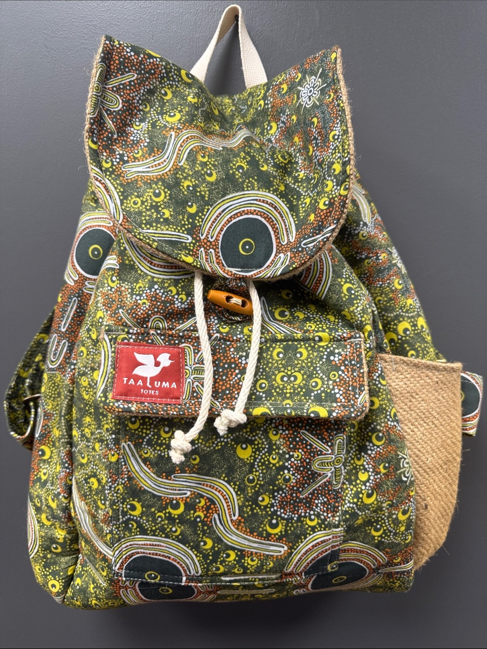 Ta'aluma Green Patterned Canvas Backpack